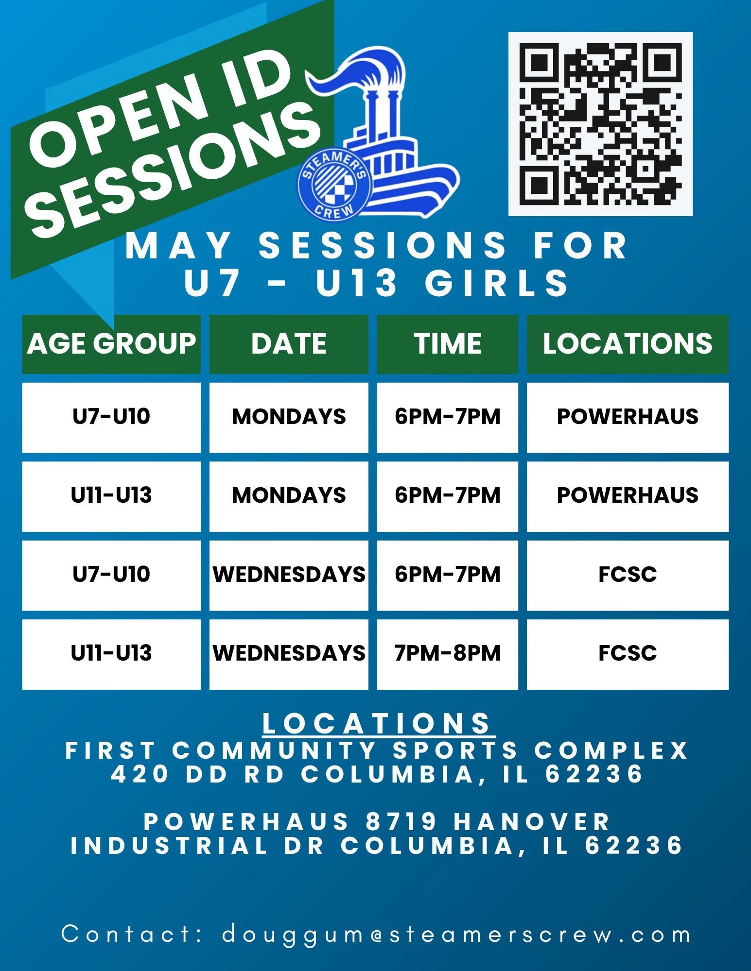 Steamer’s Crew Girls Open ID Sessions