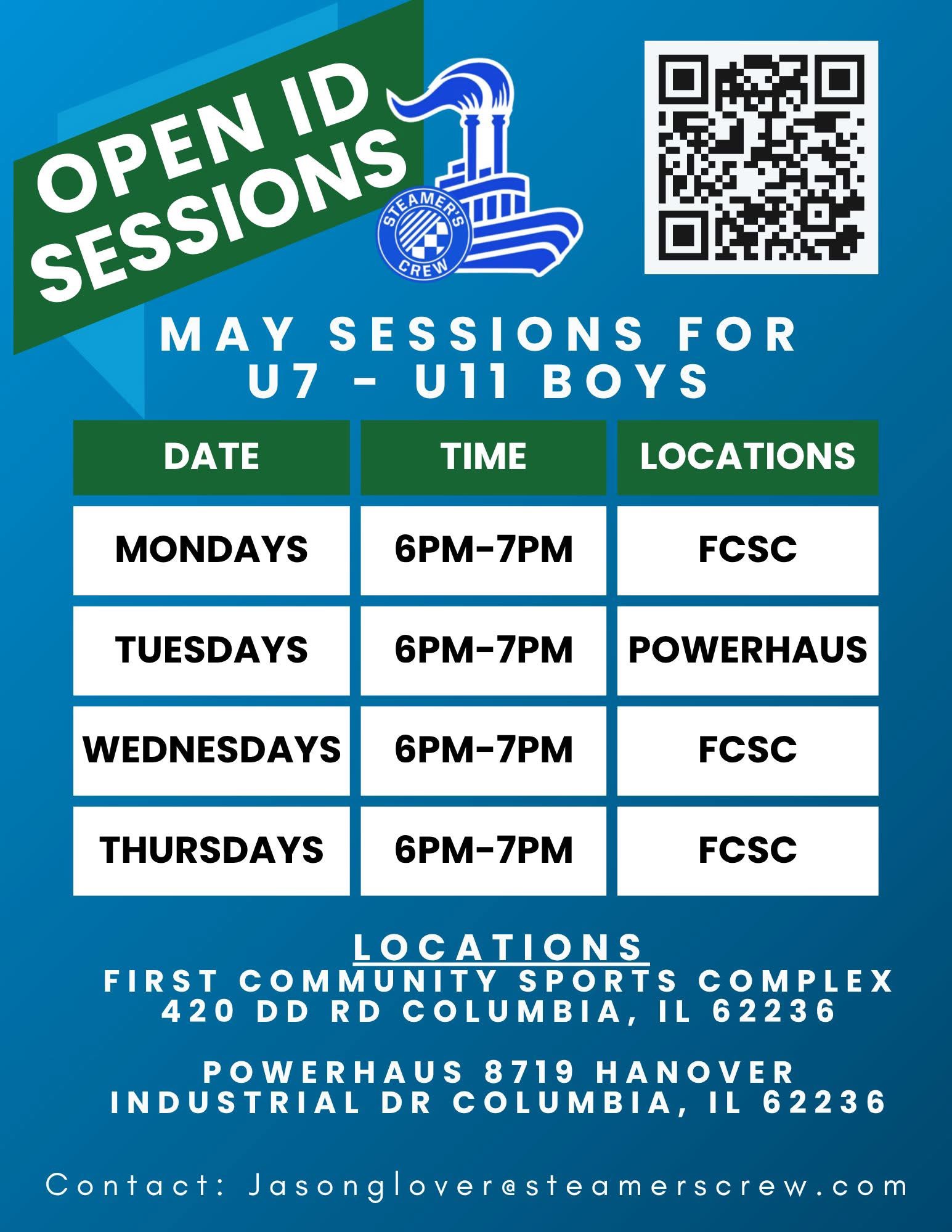 Steamer’s Crew Boys Open ID Sessions – U7 to U11